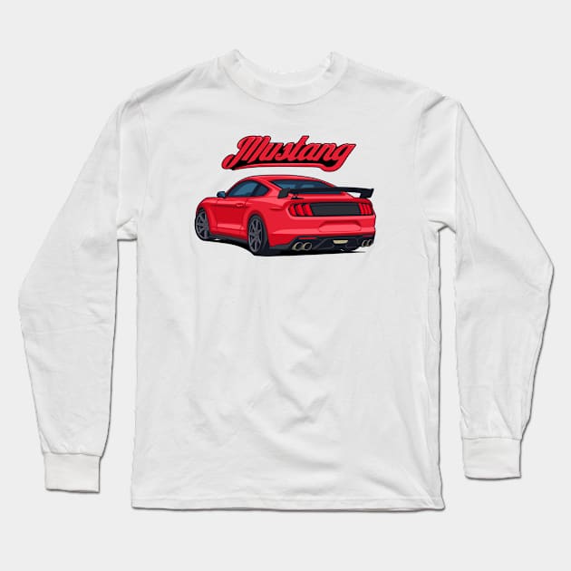 Rear Car Mustang Red Long Sleeve T-Shirt by creative.z